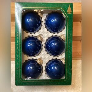 Christmas by Krebs Glass Holiday Ornaments Boxed Set of 6 Midnight Blue Bulbs